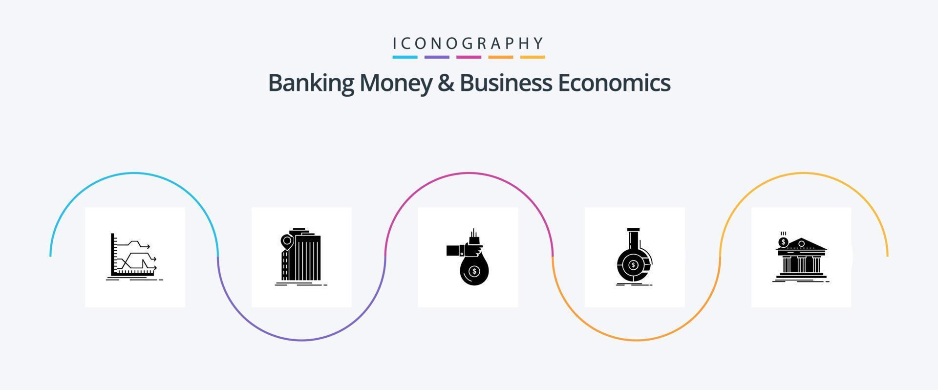 Banking Money und Business Economics Glyph 5 Icon Pack inklusive Analytik. Angebot. föderal. Geld. geben vektor