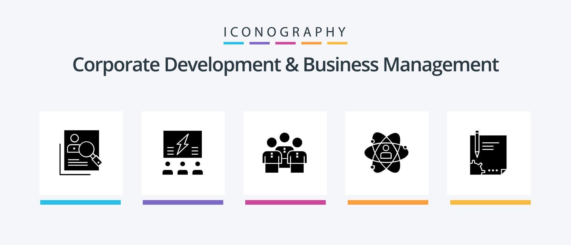 företags- utveckling och företag förvaltning glyf 5 ikon packa Inklusive grupp. vänner. brainstorming. tänkande. team. kreativ ikoner design vektor