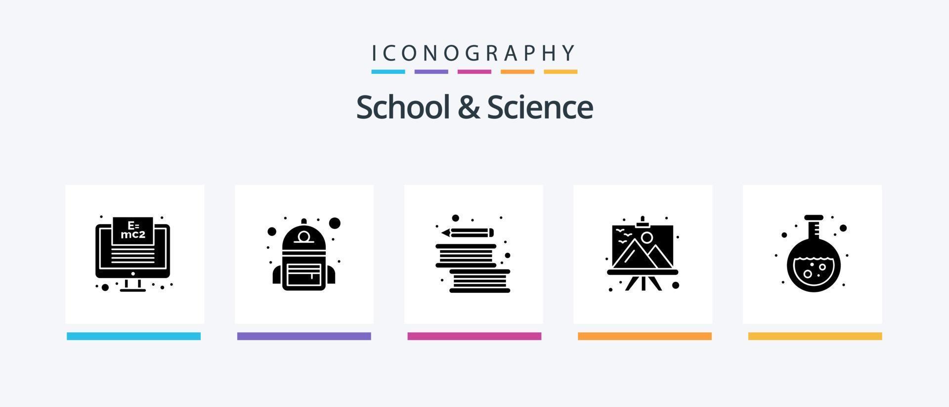 Schule und Wissenschaft Glyphe 5 Icon Pack inklusive Experiment. malen. Bücher. Landschaft. Planke. kreatives Symboldesign vektor