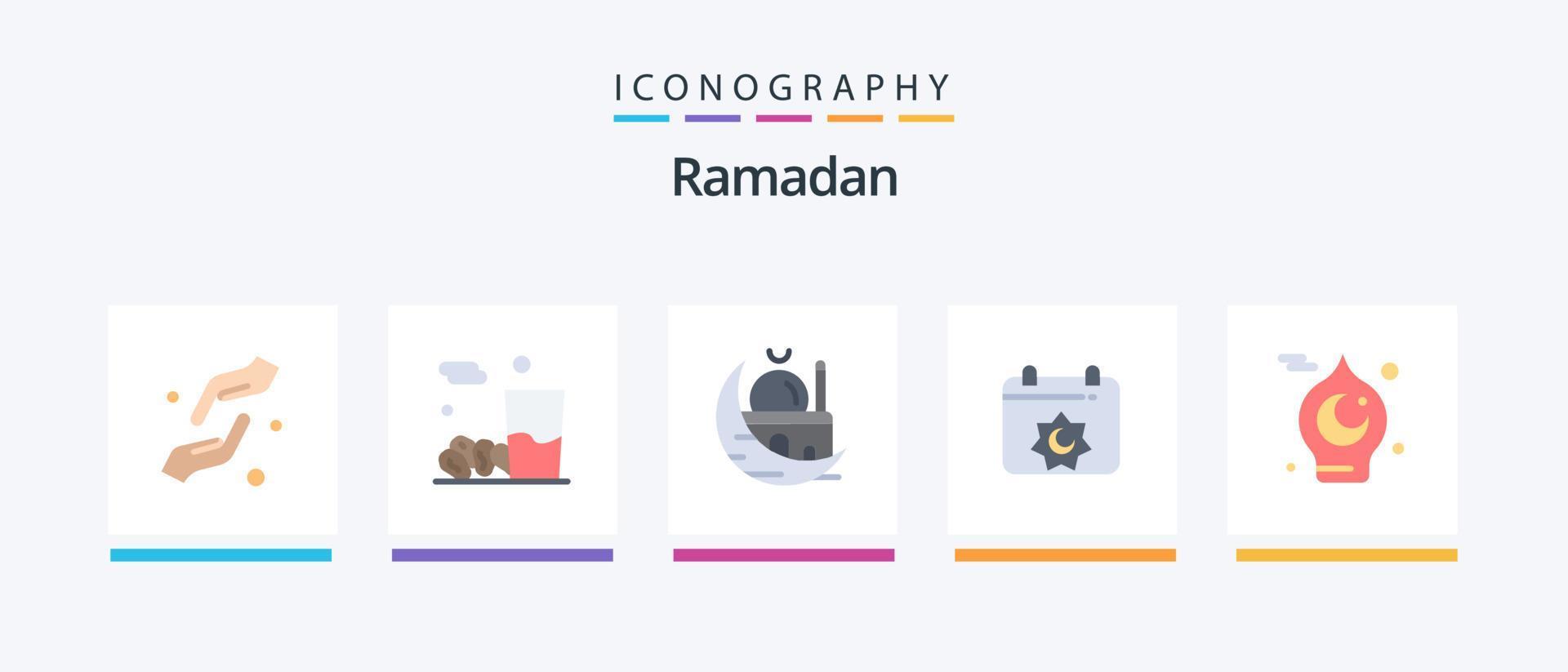 Ramadan Flat 5 Icon Pack inklusive Muslim. Fest. karem. Kalender. Moschee. kreatives Symboldesign vektor