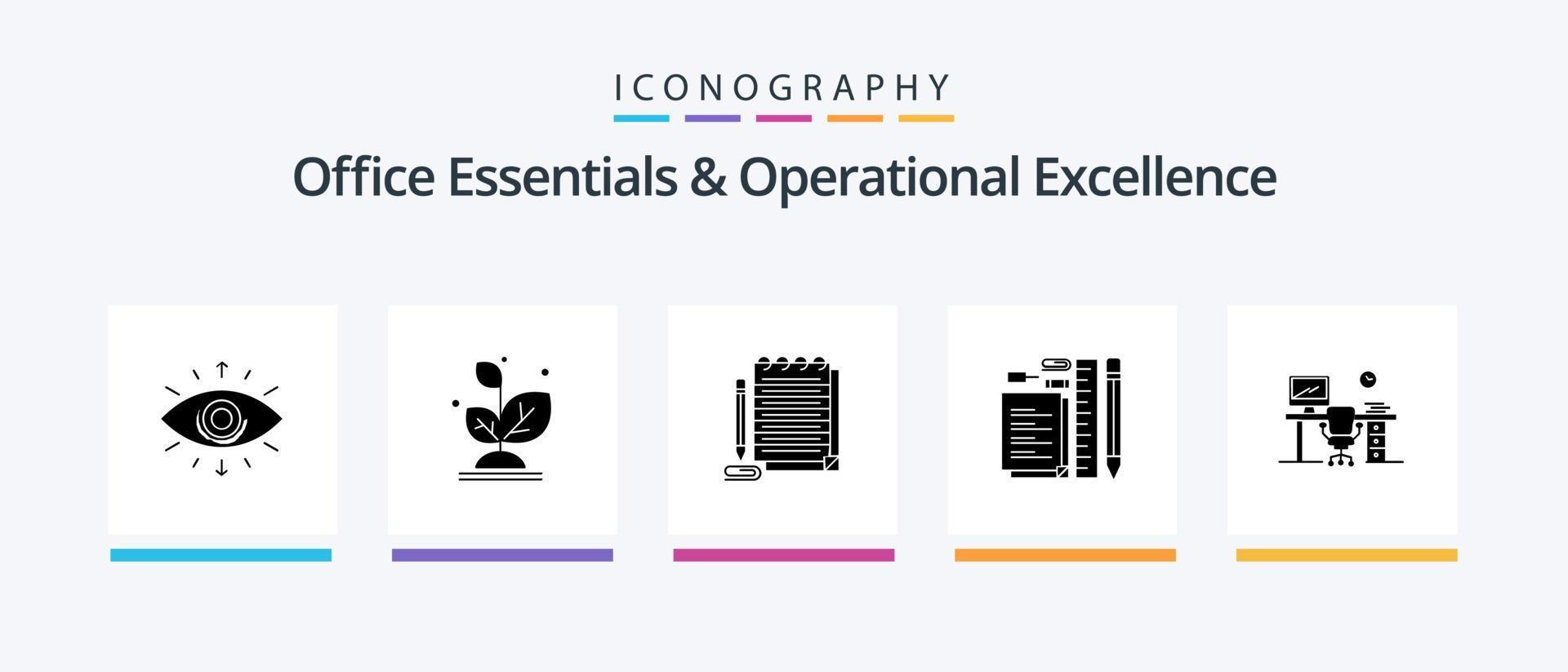 kontor väsentliga och operativ excellens glyf 5 ikon packa Inklusive stift. penna. Framgång. penna. roman. kreativ ikoner design vektor