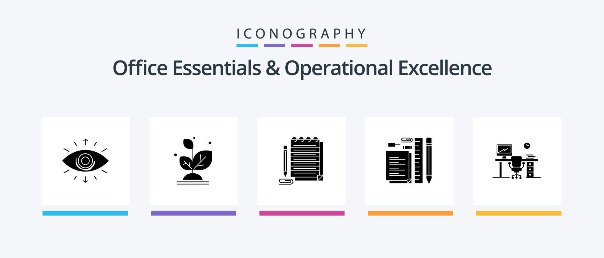 Office Essentials und Operational Excellence Glyph 5 Icon Pack inklusive Pin. Stift. Erfolg. Bleistift. Roman. kreatives Symboldesign vektor