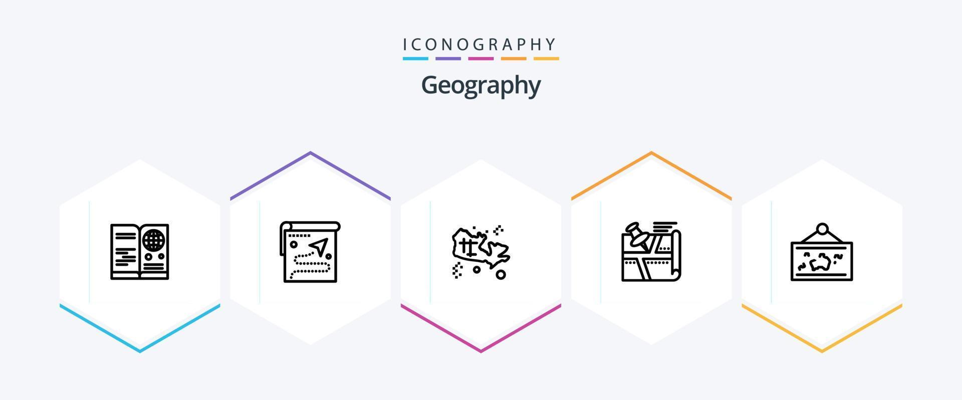 geo grafisk 25 linje ikon packa Inklusive stift. rutt. destination. plats. skatt vektor