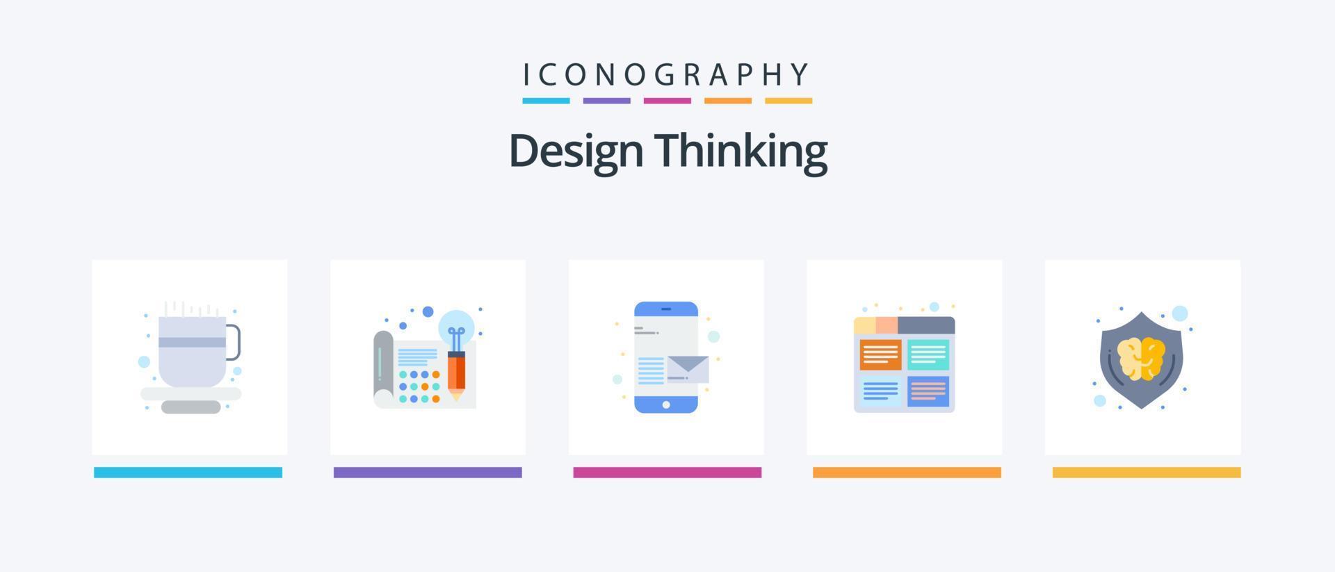 Design Thinking Flat 5 Icon Pack inklusive . Verfahren. Email. Bilder. Planke. kreatives Symboldesign vektor