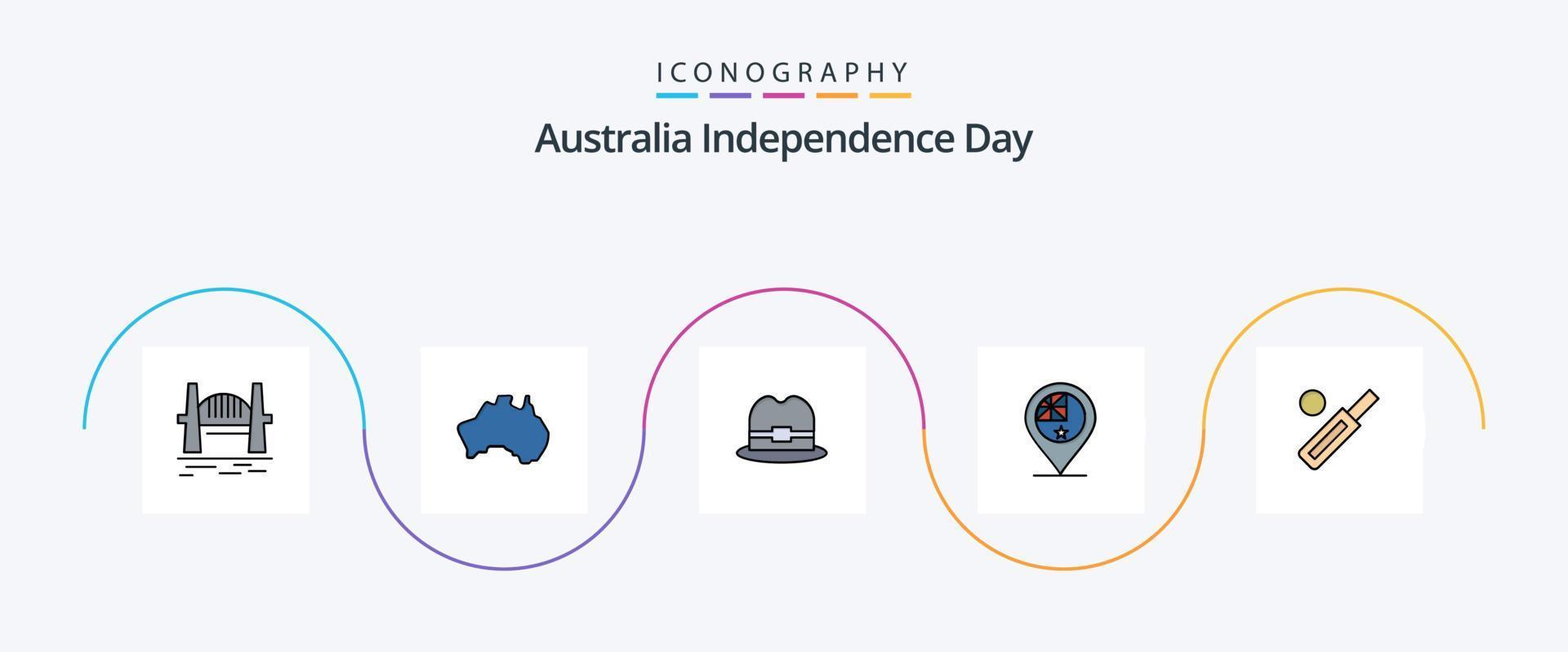 australien unabhängigkeitstag linie gefüllt flach 5 symbolpaket einschließlich standort. Flagge. Karte. Land. Mann vektor