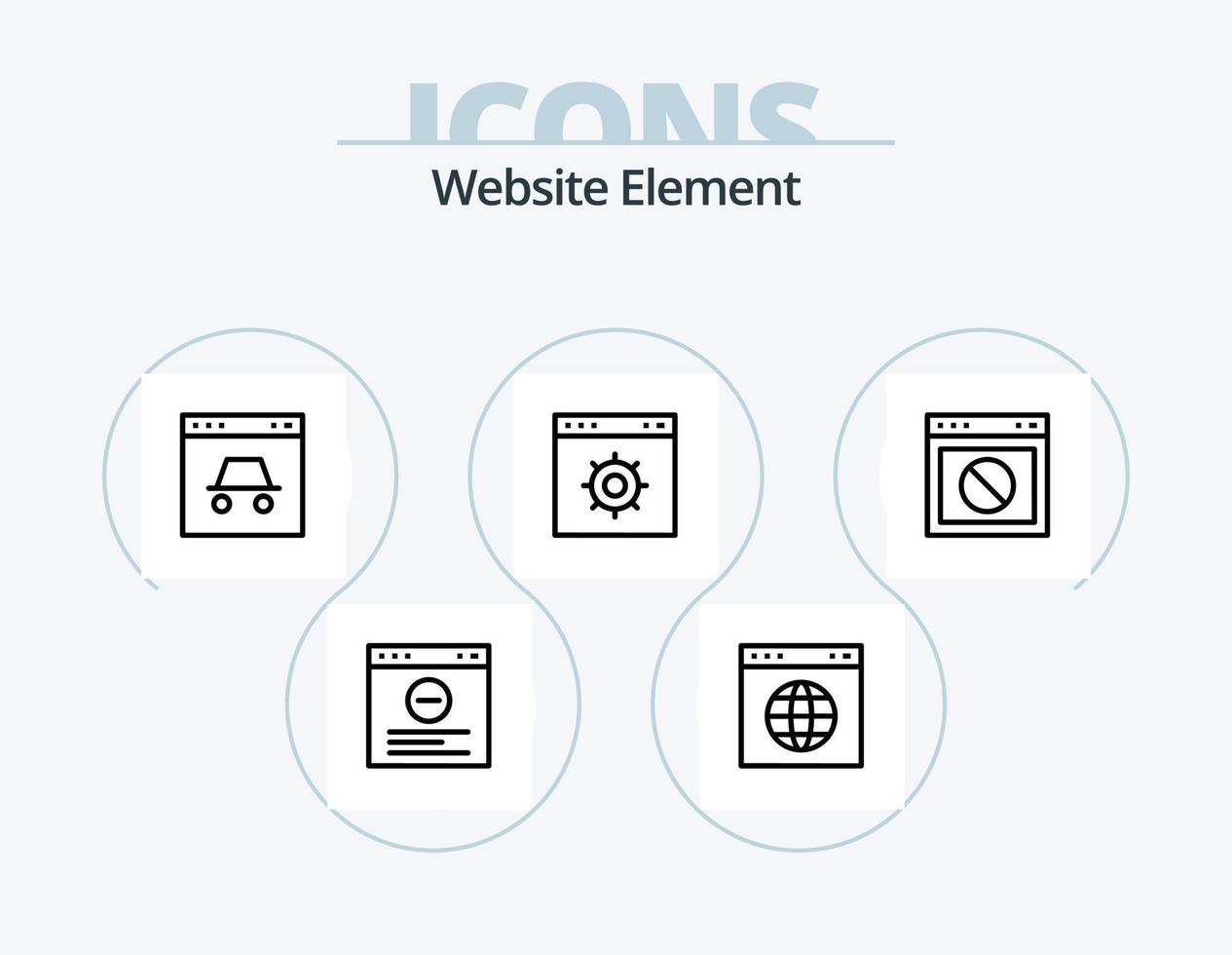 Website-Elementzeilen-Icon-Pack 5-Icon-Design. Layout. Webseite. spielen. ziehen. Webseite vektor