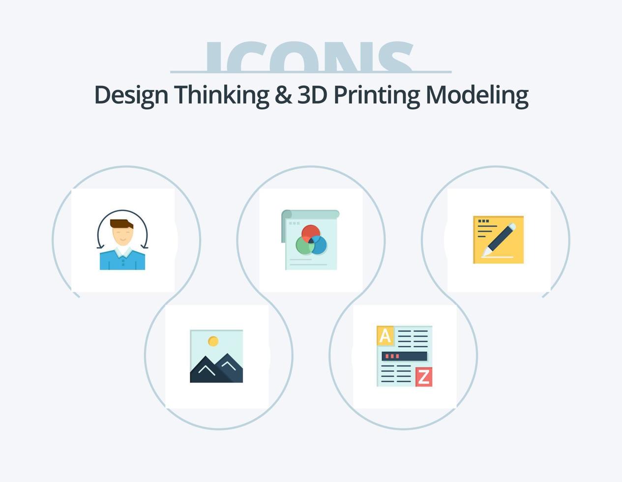 Design Thinking und D Printing Modellierung Flat Icon Pack 5 Icon Design. Bleistift . Fliege. Benutzer. Hintergrund. Bürste vektor