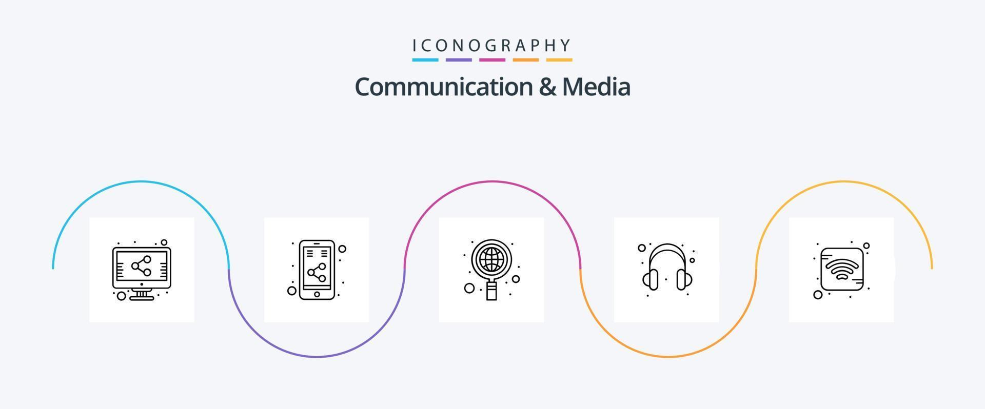 Kommunikations- und Medienlinie 5 Icon Pack inklusive . Signal. global. Internet. Hilfe vektor