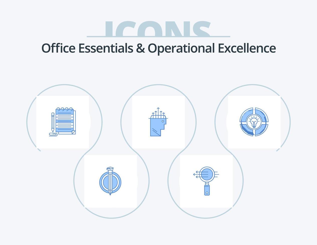 Office-Essentials und Operational Excellence Blue Icon Pack 5 Icon Design. Kuchen. Psychologie. Notizblock. Daten. Hand vektor