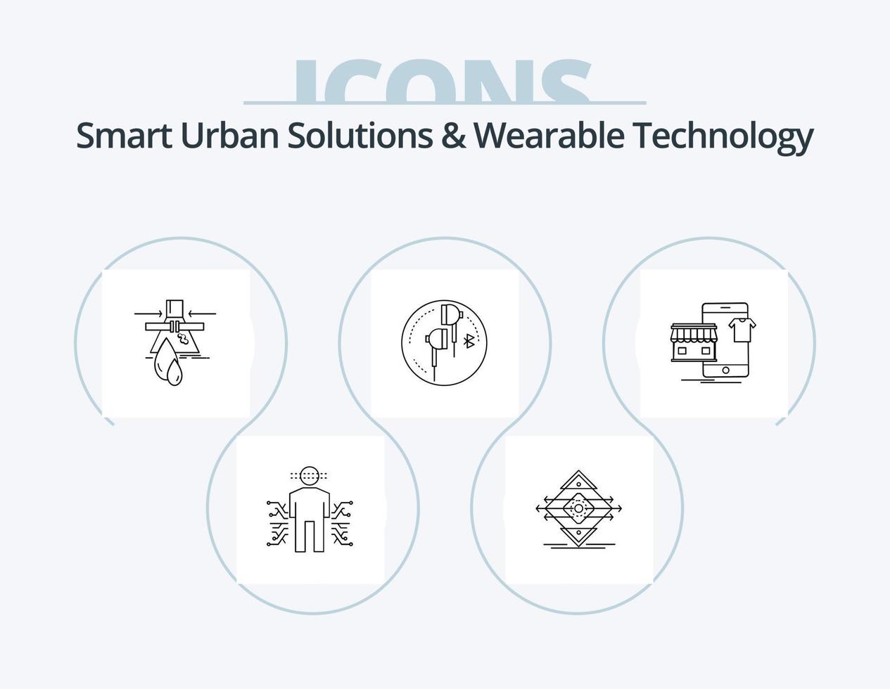 smart urban lösningar och wearable teknologi linje ikon packa 5 ikon design. öra. internet. upptäckt. ansluten. teknologi vektor
