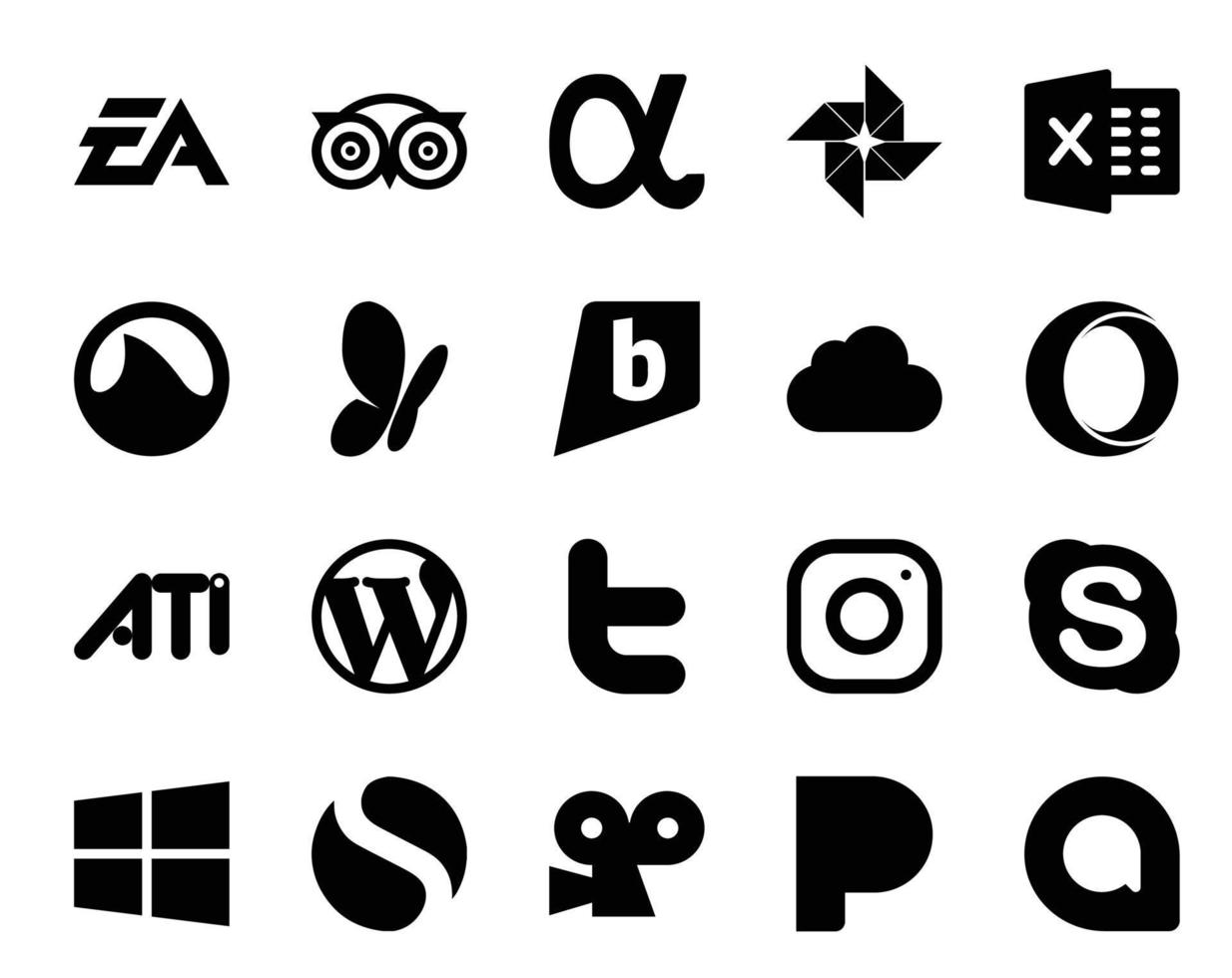 20 Social Media Icon Pack inklusive Tweet CMS Grooveshark Wordpress Opera vektor