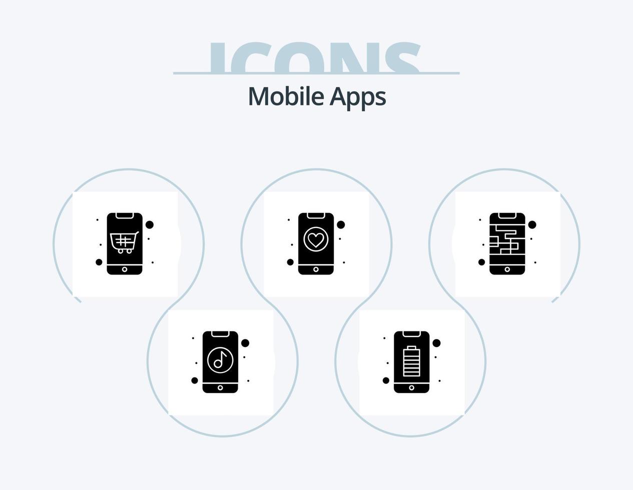 mobil appar glyf ikon packa 5 ikon design. app. telefon. smartphone. dejta. uppkopplad handla vektor