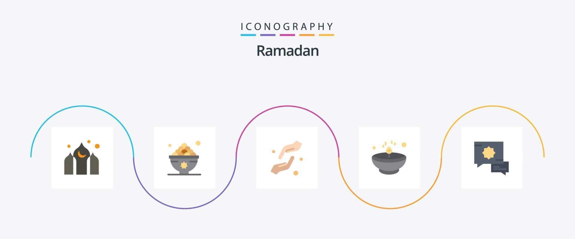 Ramadan Flat 5 Icon Pack inklusive Lampe. Diwali. Mahlzeit. hell. Hilfe vektor