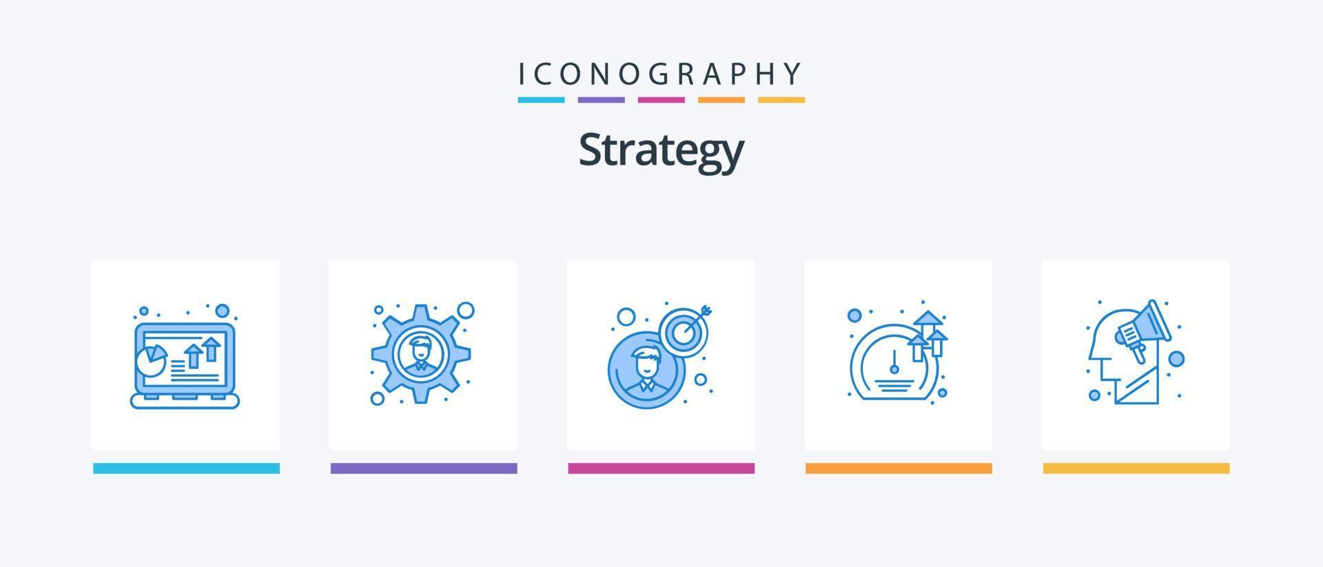 strategi blå 5 ikon packa Inklusive planen. tillväxt. företag. fart. meter. kreativ ikoner design vektor