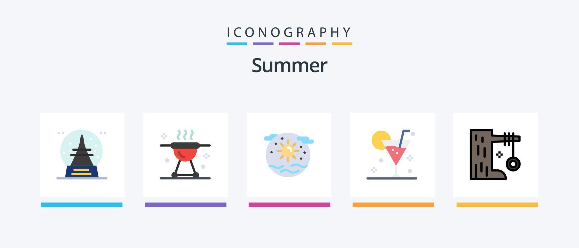 sommar platt 5 ikon packa Inklusive dryck. dryck. kött. strand. planet. kreativ ikoner design vektor