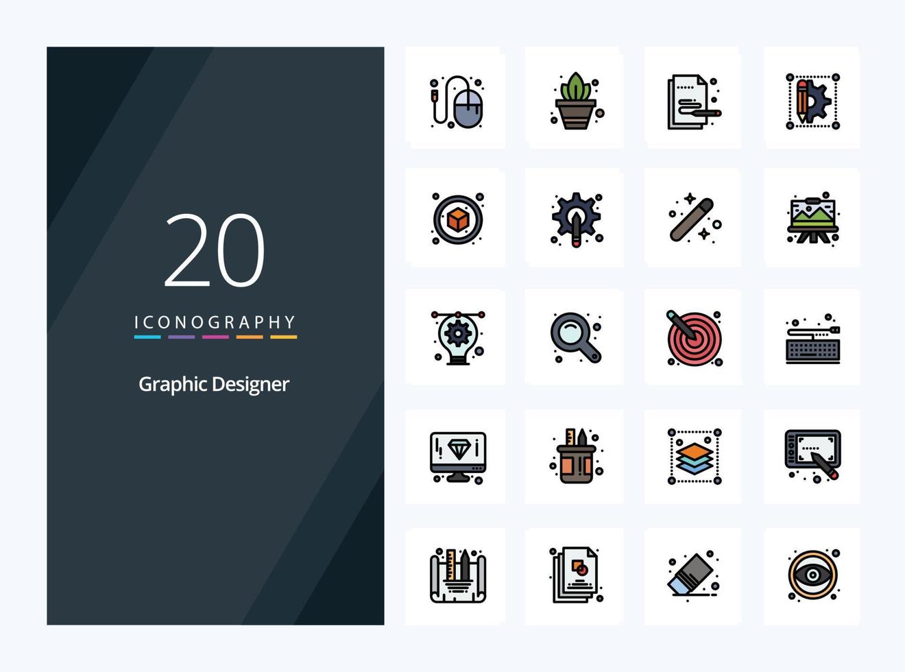 20 mit Grafikdesignern gefüllte Symbole für die Präsentation vektor