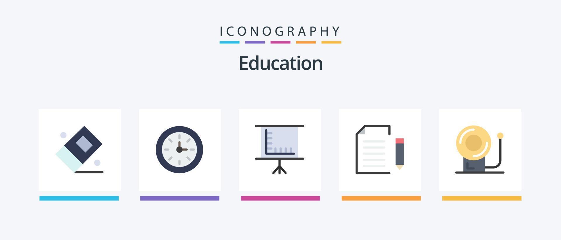 utbildning platt 5 ikon packa Inklusive klocka. fil. svarta tavlan. förlängning. data. kreativ ikoner design vektor