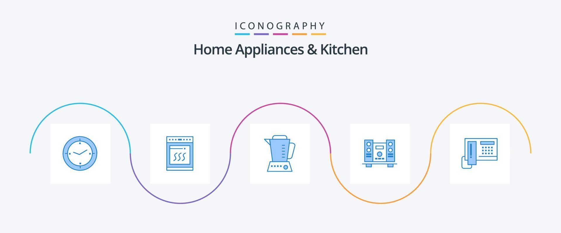 Haushaltsgeräte und Küche blau 5 Icon Pack inklusive Telefon. Musik. Mixer. Lautsprecher. Tieftöner vektor