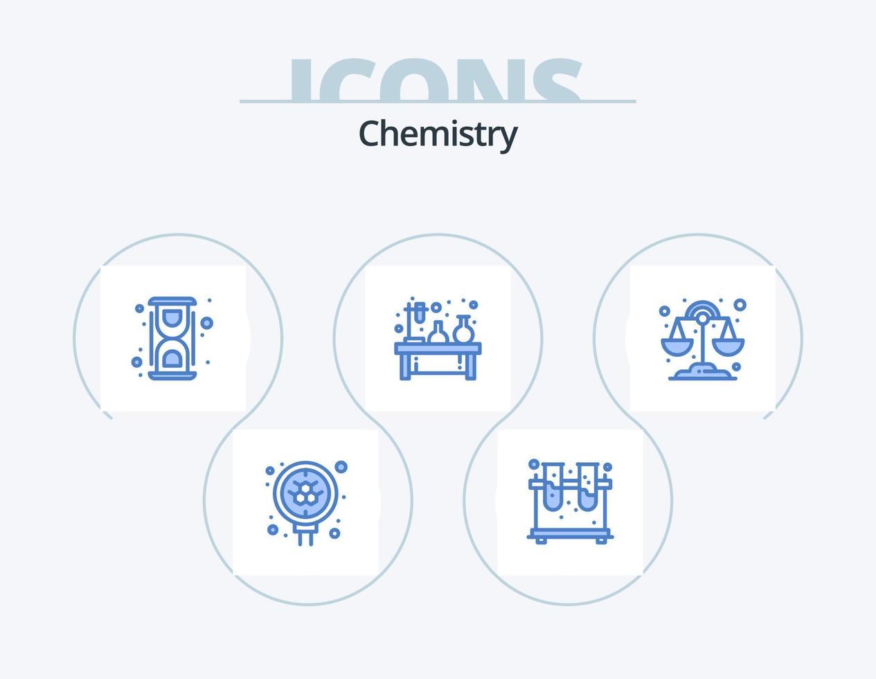 Chemie blau Icon Pack 5 Icon Design. Lampe. Flasche. chemisch. Experiment. Verfahren vektor