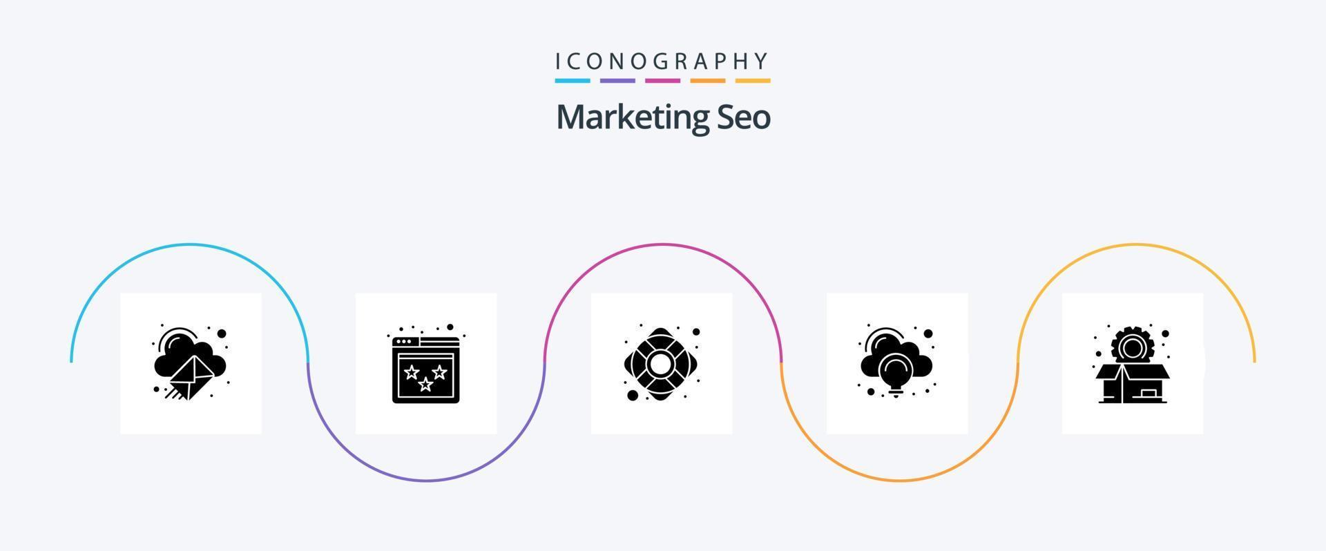 Marketing SEO Glyph 5 Icon Pack inklusive Optionen. Idee. Website-Ranking. kreativ. Wolke vektor