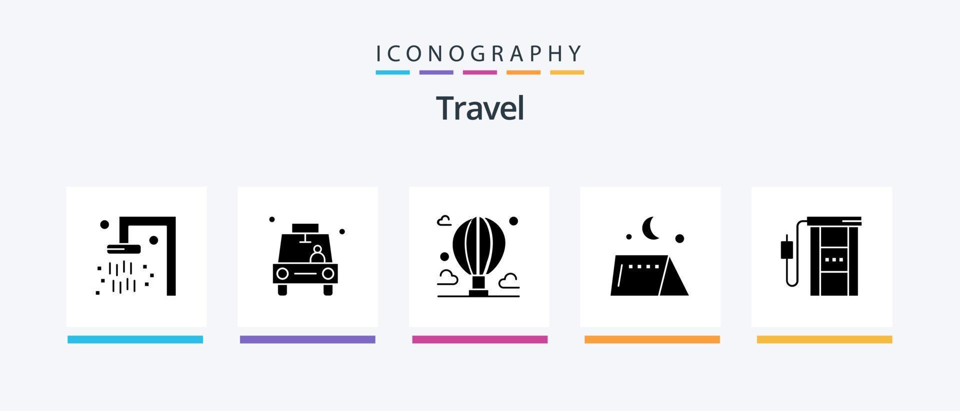 Travel Glyph 5 Icon Pack inklusive Benzin. Zelt. Abenteuer. draussen. Himmel. kreatives Symboldesign vektor