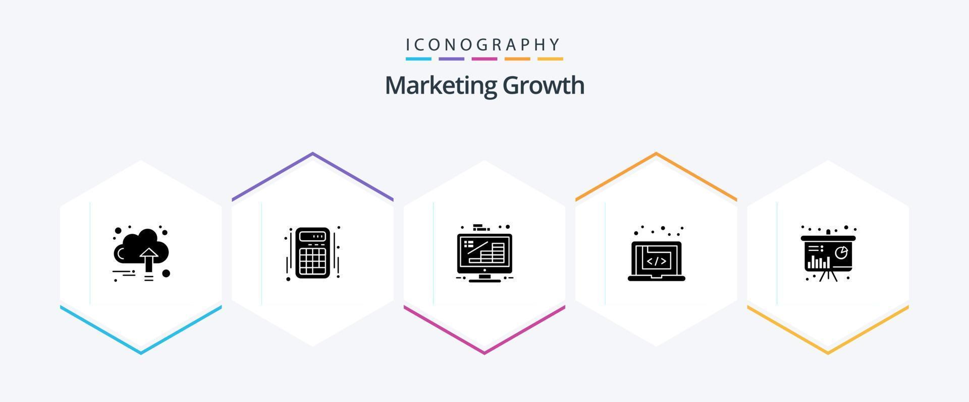 marknadsföring tillväxt 25 glyf ikon packa Inklusive marknadsföring. koda. konton. Ansökan. tillväxt vektor