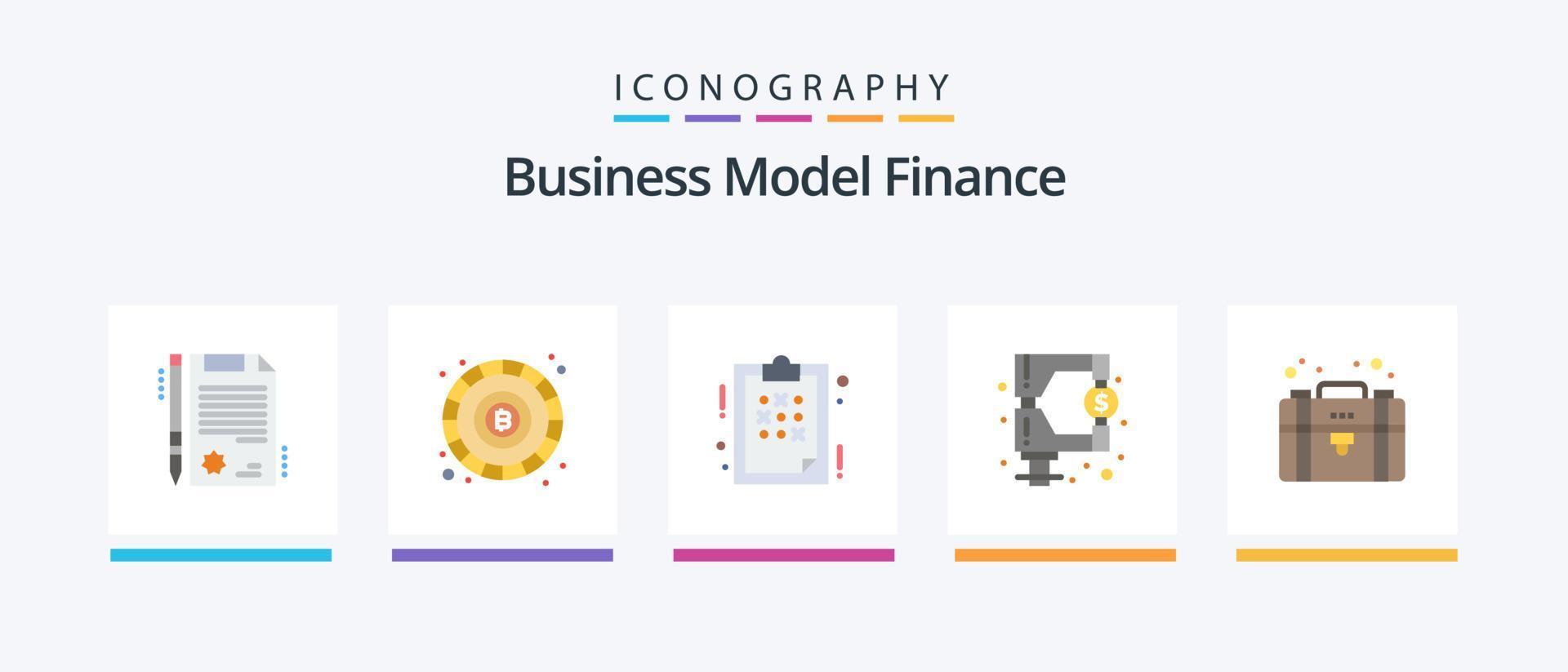 finansiera platt 5 ikon packa Inklusive portfölj. företag. företag. beskatta. marknadsföra. kreativ ikoner design vektor