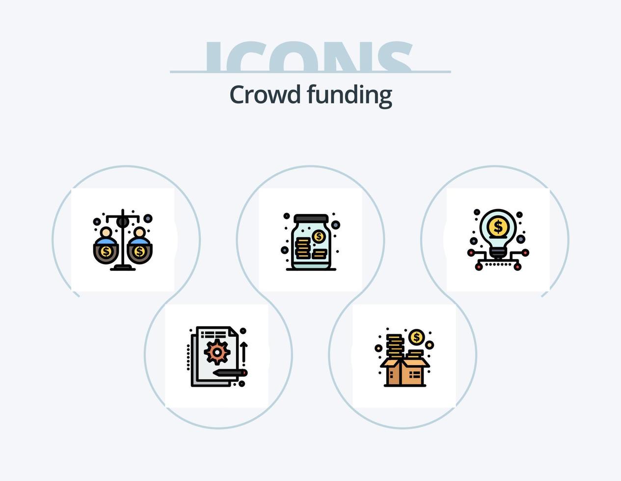 crowdfunding linje fylld ikon packa 5 ikon design. syfte. valuta priser. fond. bankverksamhet. pengar vektor