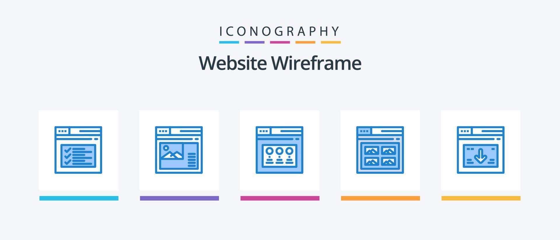 Website Wireframe Blue 5 Icon Pack inklusive Website. Buchseite. Webseite. Internet. Netz. kreatives Symboldesign vektor