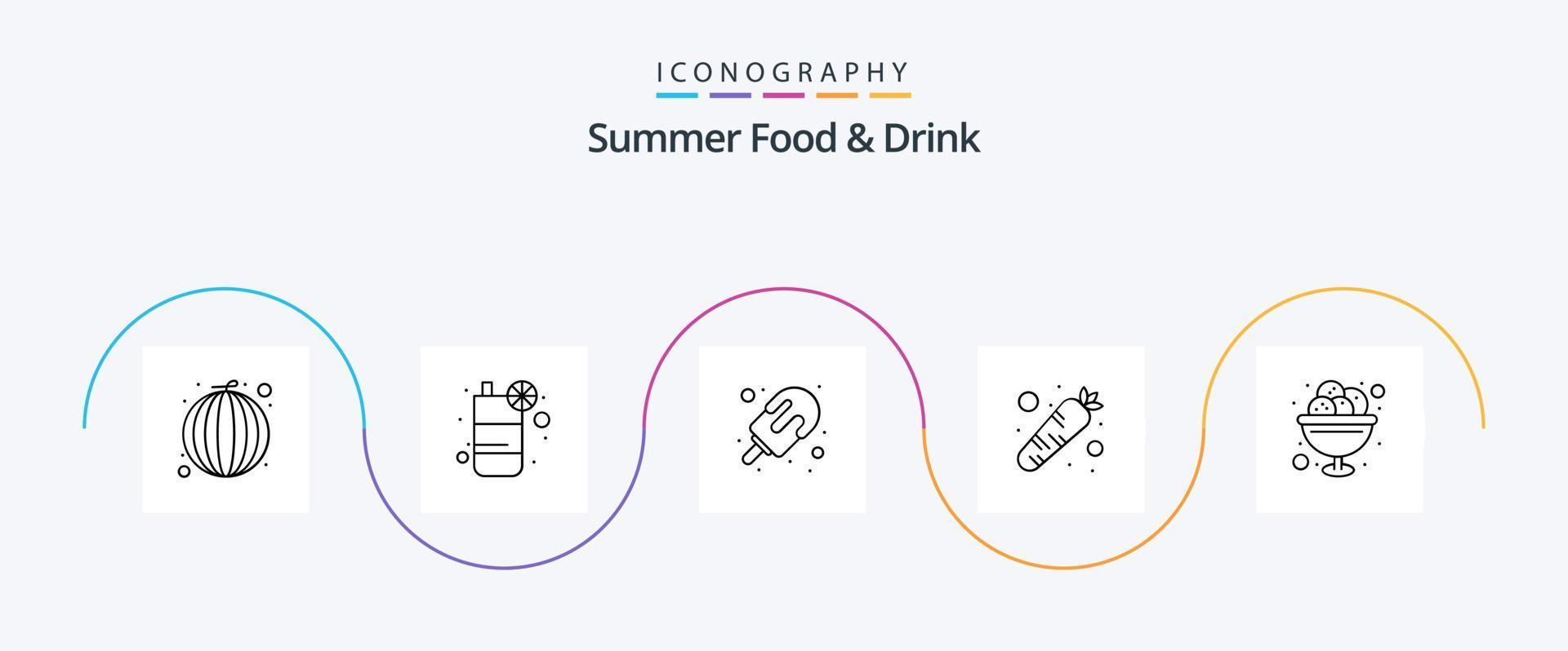 Summer Food and Drink Line 5 Icon Pack inklusive Schale. Würze. Eiscreme. Essen. süss vektor