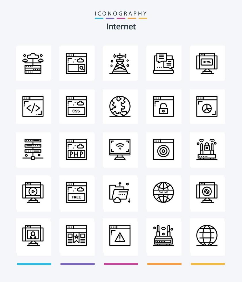Creative Internet 25 Gliederungs-Icon-Pack wie Find. Netz. Netzwerk. Skript. Entwicklung vektor