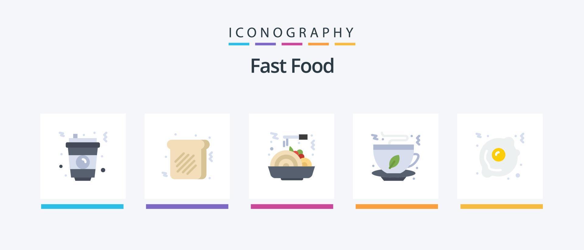 snabb mat platt 5 ikon packa Inklusive . snabb mat. mat. friterad ägg. snabb mat. kreativ ikoner design vektor