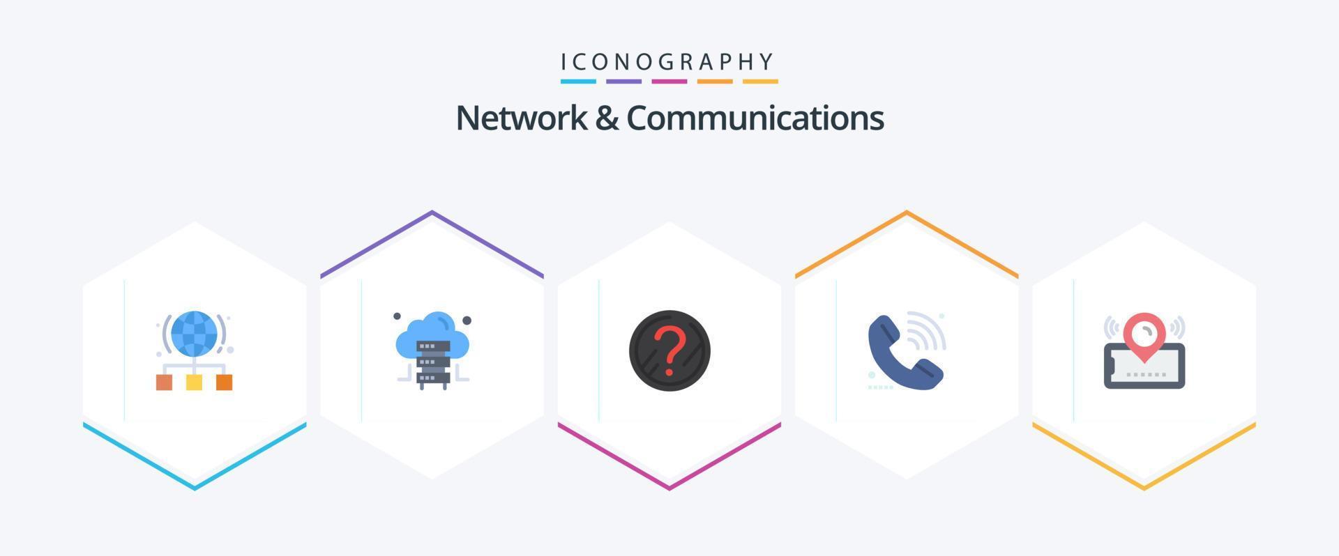 nätverk och kommunikation 25 platt ikon packa Inklusive Karta. signal. fråga. e-lärande. ring upp vektor