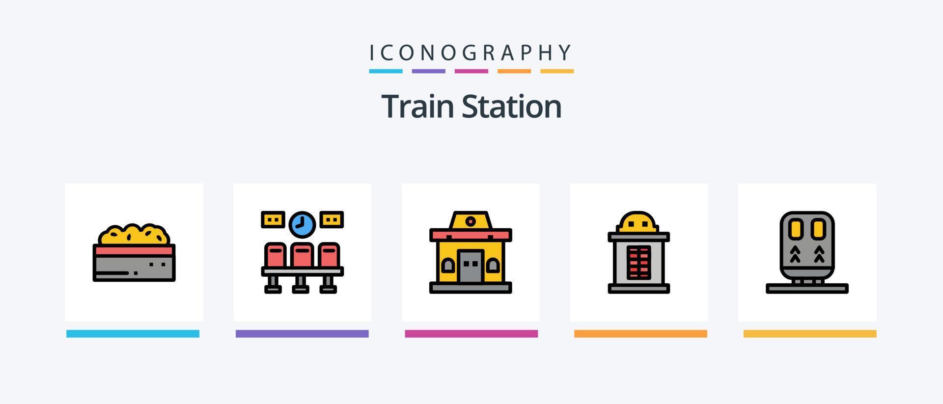 tåg station linje fylld 5 ikon packa Inklusive tåg. dörr. buske. transport. tunnelbana. kreativ ikoner design vektor