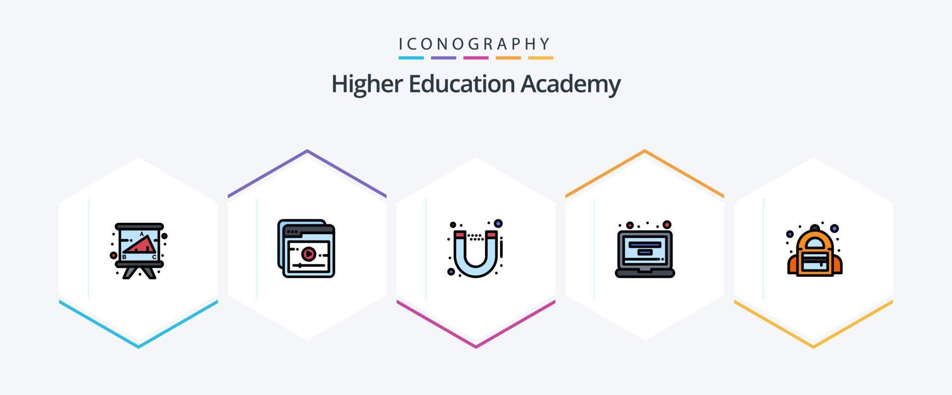 Academy 25 Filledline Icon Pack inklusive Student. Tasche. Magnet. Profil. Gerät vektor