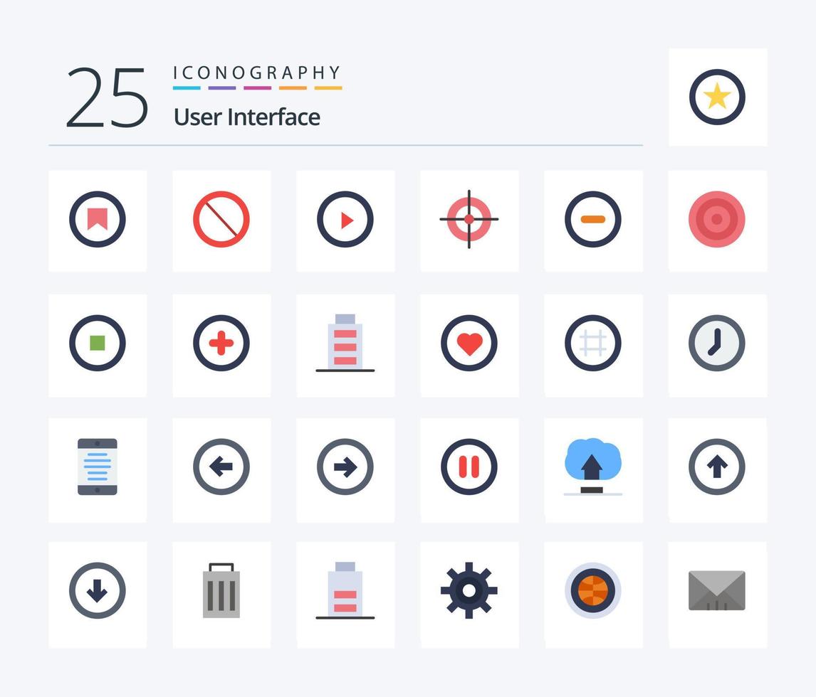 Benutzeroberfläche 25-Flat-Color-Icon-Pack einschließlich Basic. Minus. Schnittstelle. Schnittstelle. Schnittstelle vektor