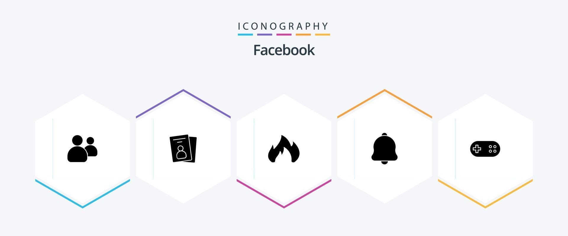 Facebook 25 Glyphen-Icon-Pack inklusive Band. Klang. Feuer. Benachrichtigung. Alarm vektor