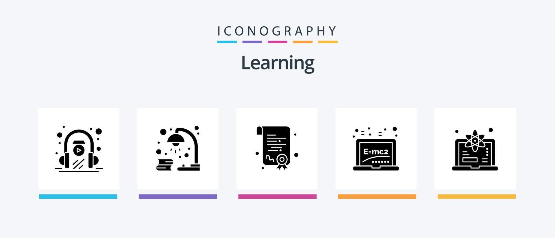 inlärning glyf 5 ikon packa Inklusive grad. formel. studie. utbildning. inlärning. kreativ ikoner design vektor