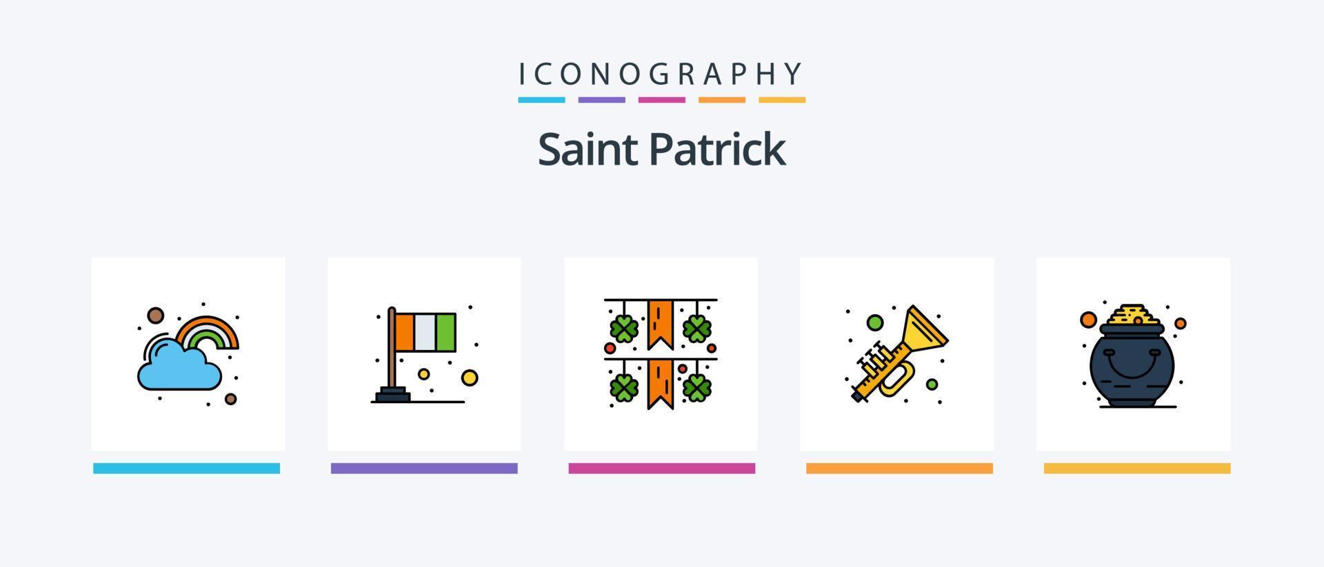 Saint Patrick Line füllte 5 Icon Pack inklusive Tag. Tag. trinken. Kleeblatt. Patrick. kreatives Symboldesign vektor