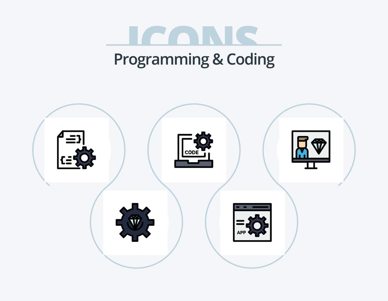 programmering och kodning linje fylld ikon packa 5 ikon design. utveckla. webbläsare. flödesschema. hemsida. utveckling vektor