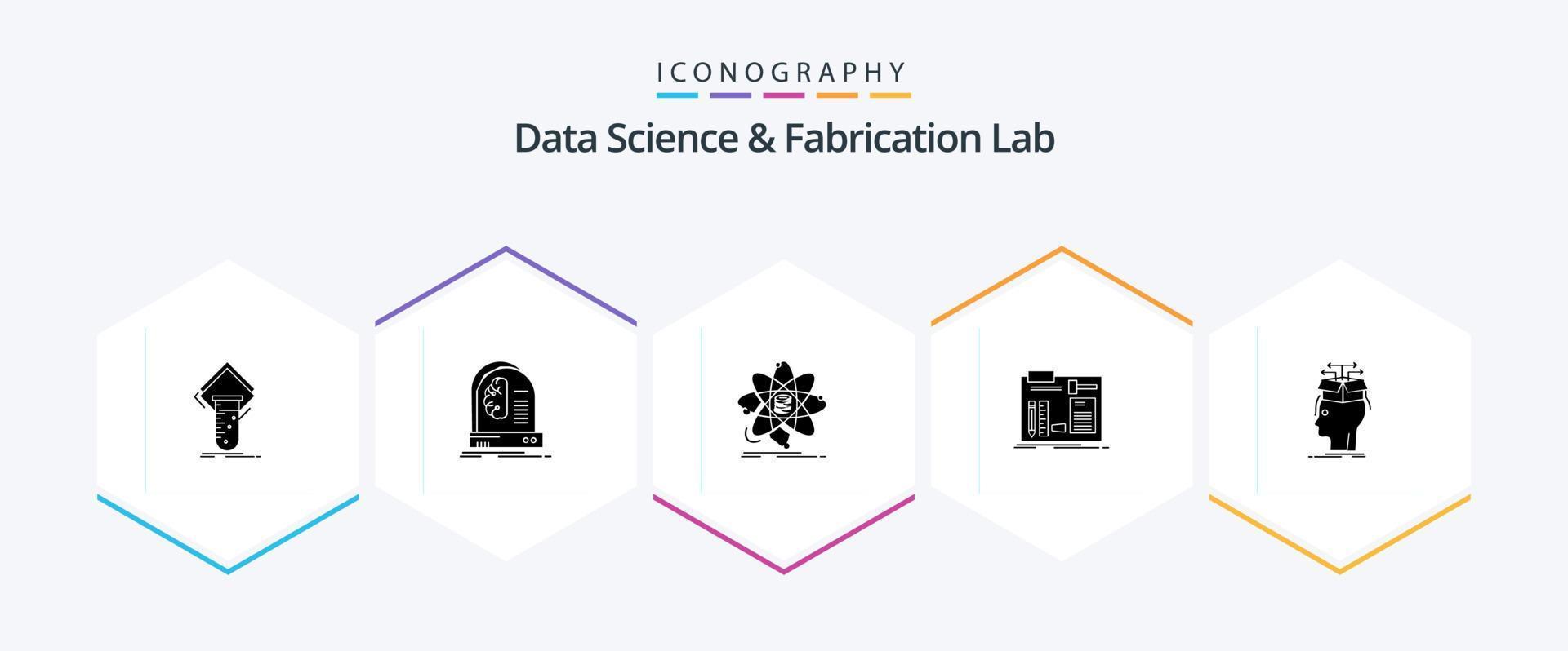 Data Science and Fabrication Lab 25 Glyphen-Icon-Pack inklusive DIY. bauen. Intelligenz. Wissenschaft. Information vektor