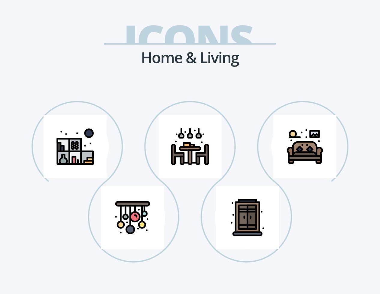 Haus- und Wohnlinie gefüllt Icon Pack 5 Icon Design. Leben. Tisch. heim. Eisen. heim vektor