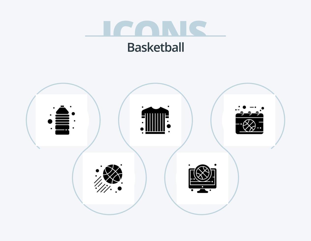 Basketball-Glyphen-Icon-Pack 5 Icon-Design. Spiel. Kalender. trinken. Sportbekleidung. Sportbekleidung vektor