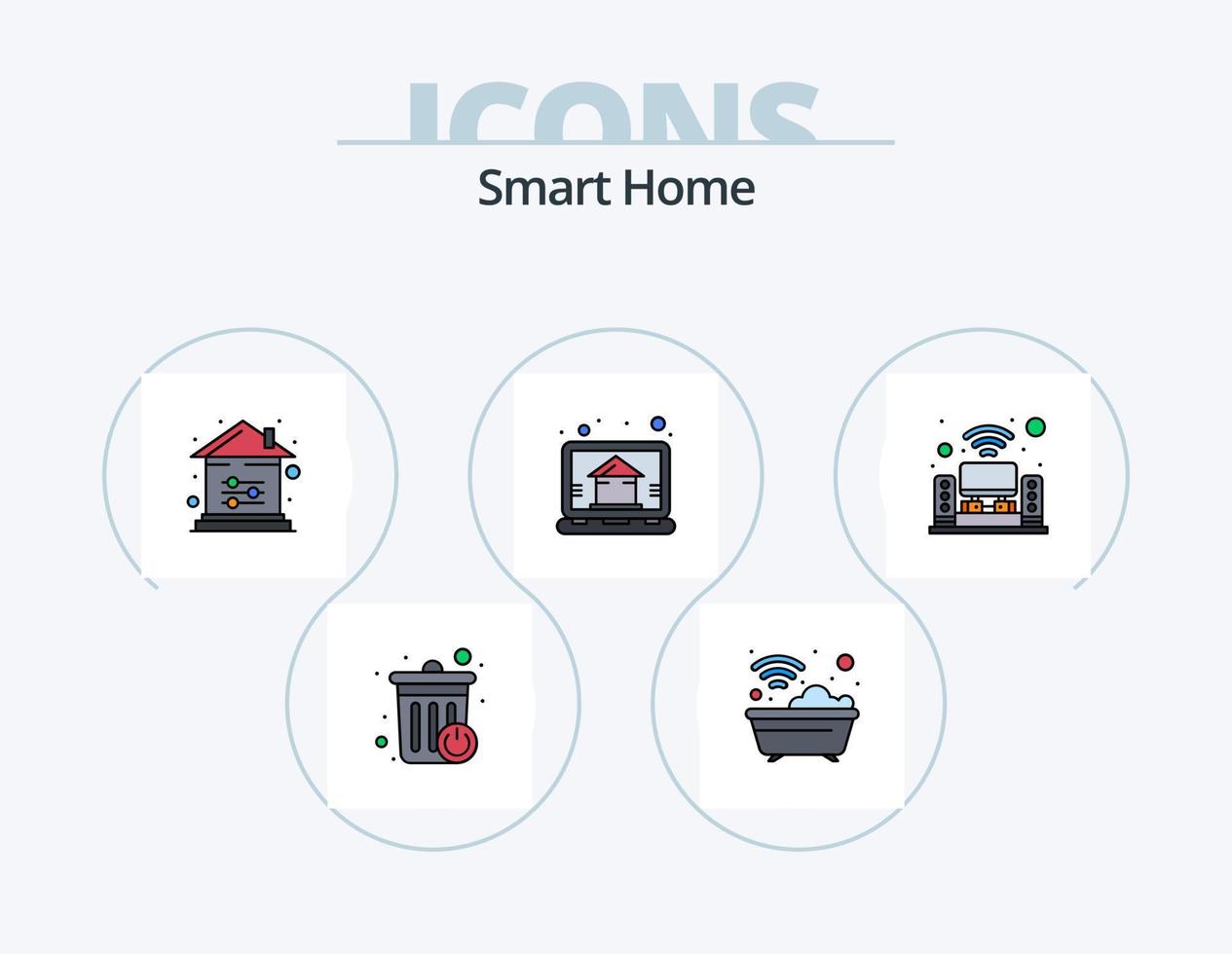 Smart-Home-Linie gefüllt Icon Pack 5 Icon-Design. Leistung. heim. heim. elektronisch. Papierkorb vektor