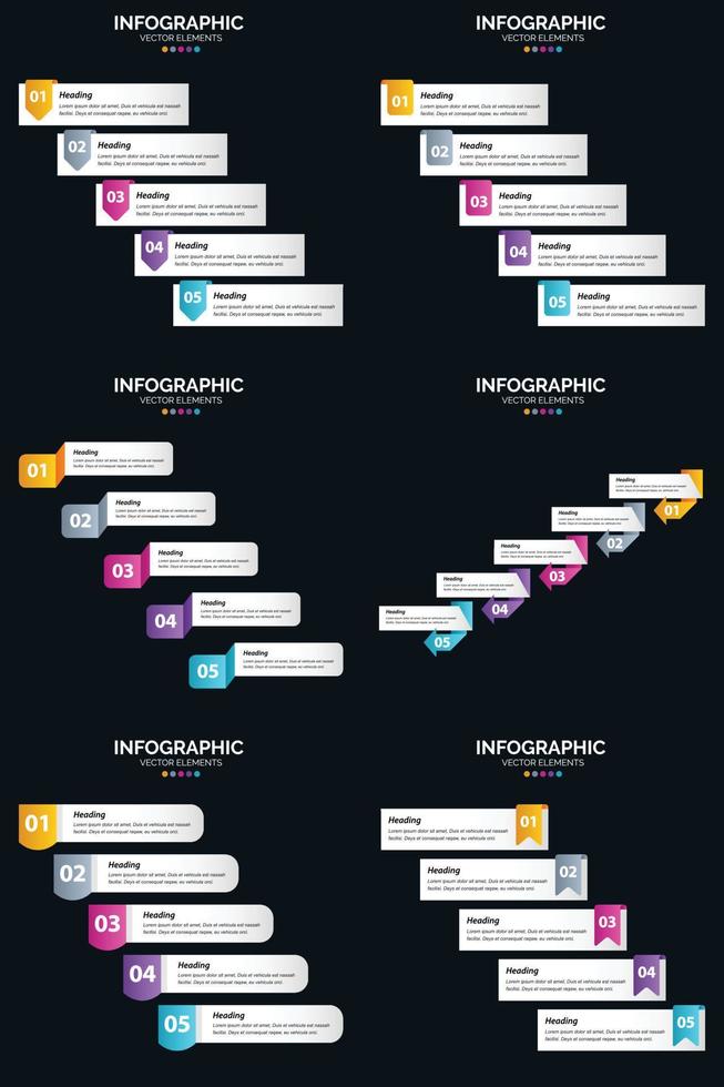 vektor 6 infographics packa presentation glida mall 5 steg cykel diagram och tidslinjer