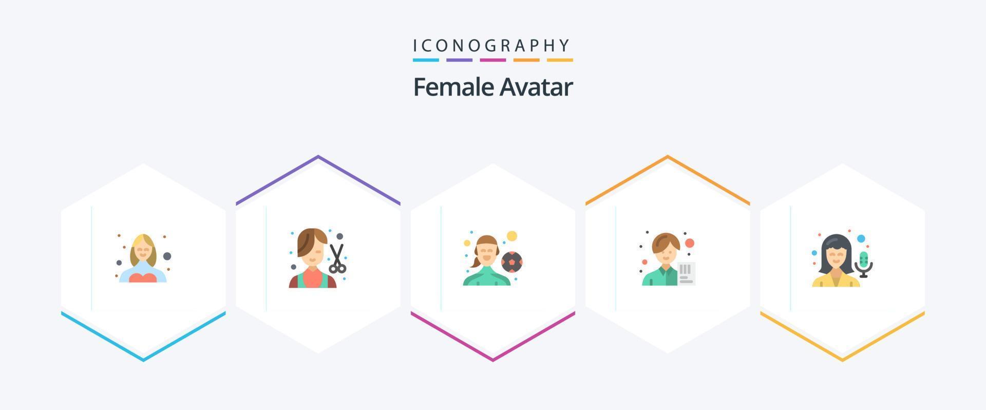 kvinna avatar 25 platt ikon packa Inklusive avatar. analytiker. kvinna. revisor. utomhus- spel vektor