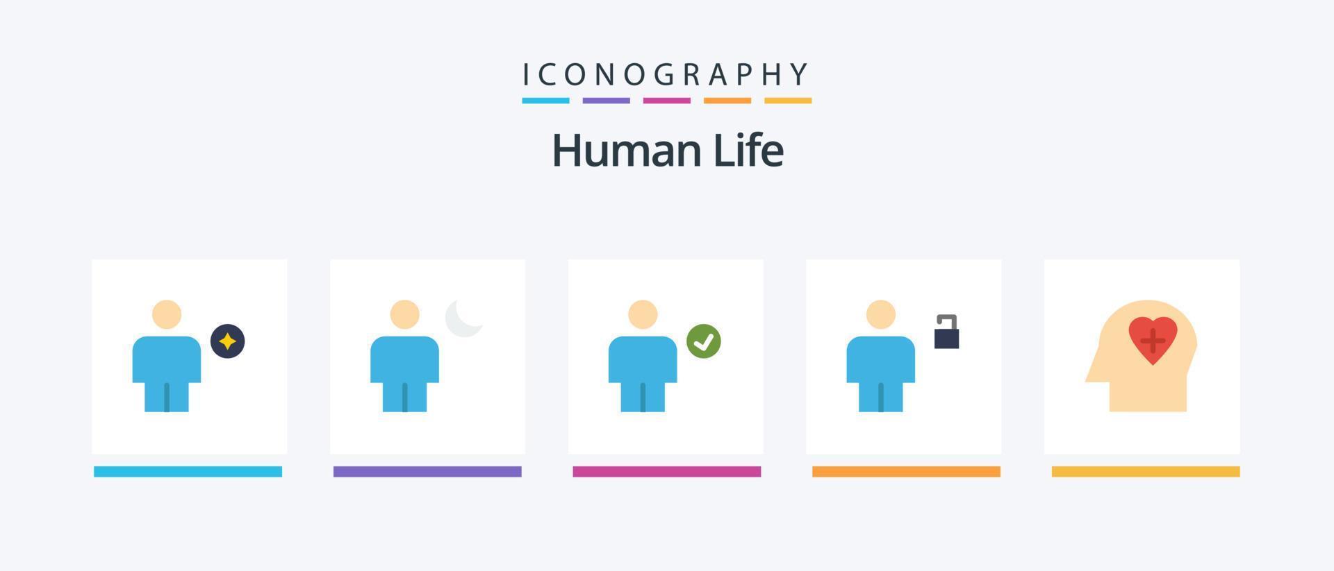 mänsklig platt 5 ikon packa Inklusive mänsklig. avatar. måne. Gjort. kolla upp. kreativ ikoner design vektor