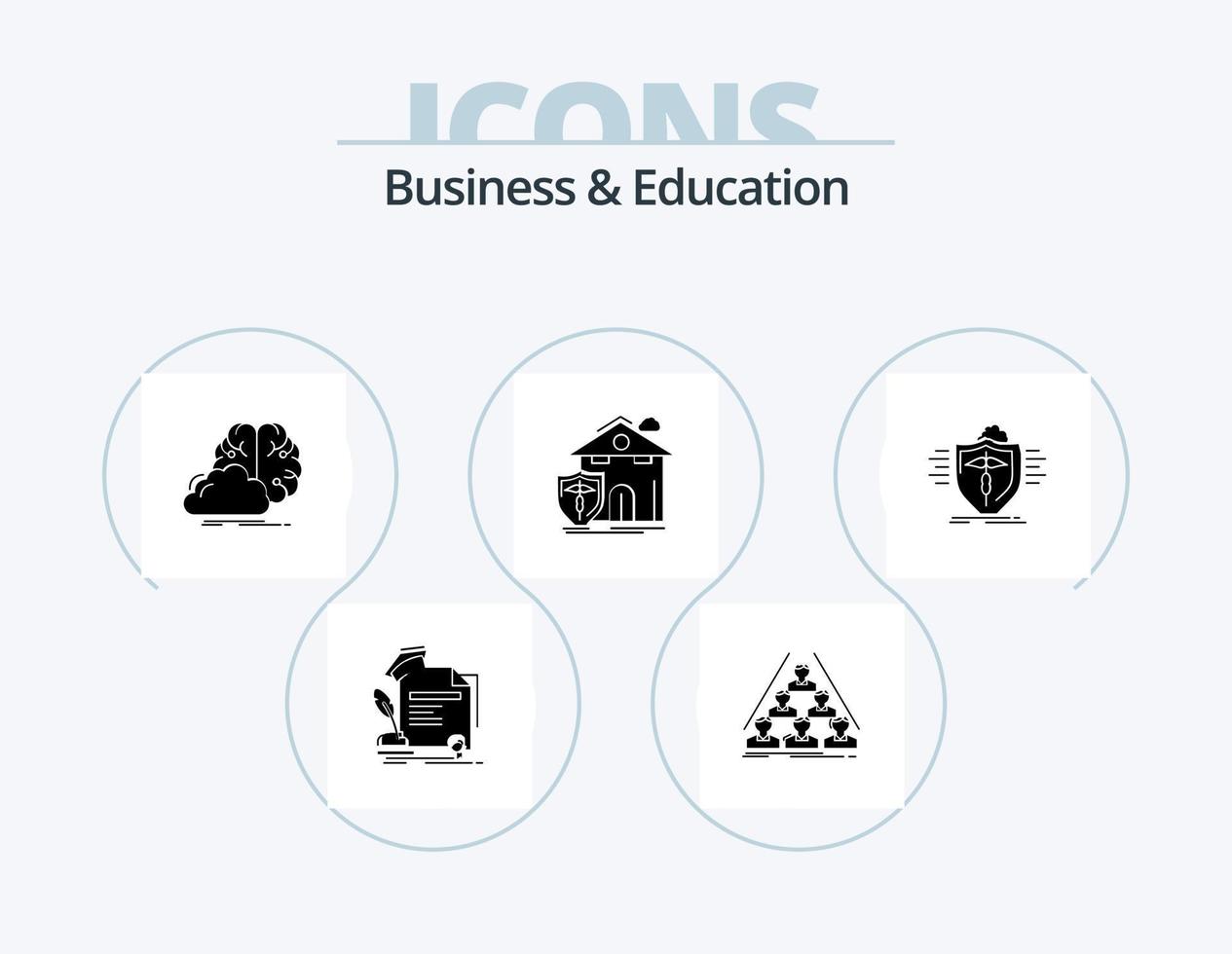 Geschäft und Bildung Glyphen-Icon-Pack 5 Icon-Design. Haus. Versicherung. Geschäft. Inspiration. Idee vektor