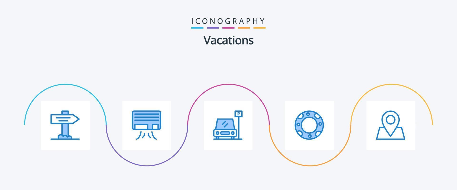 Urlaub blau 5 Icon Pack inklusive . Standort. Zeichen. Zeiger. Rettungsring vektor