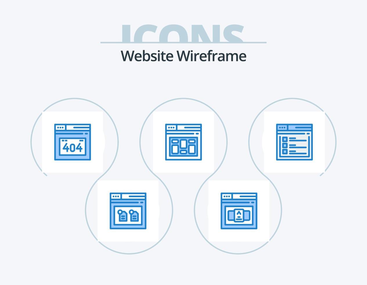 Website Wireframe Blue Icon Pack 5 Icon-Design. Webseite. Buchseite. Fehler Fehlerseite. Internet. Internet vektor